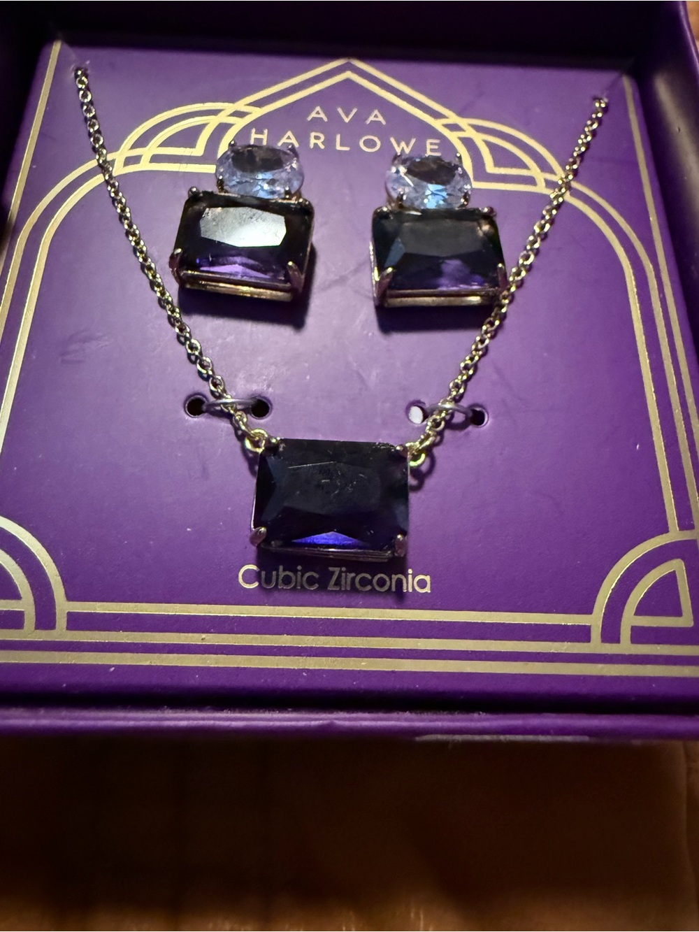 Ava Harlowe Purple Cubic Zirconia Necklace & Earring Set - Fashion jewelry